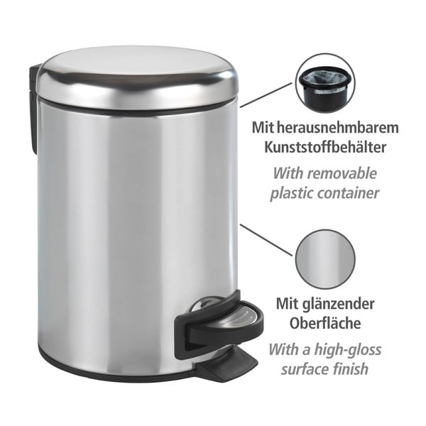 Coș de gunoi cu pedală Wenko Leman Shiny, 3 l, argintiu-image-4