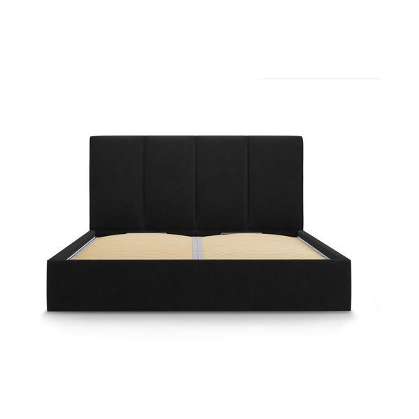 Pat dublu cu tapițerie din catifea Mazzini Beds Juniper, 140 x 200 cm, negru-image-1