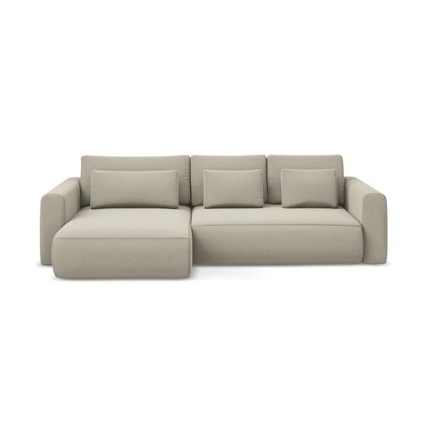 Colțar bej extensibil/cu spațiu de depozitare cu tapițerie din catifea (cu colț pe partea stângă/cu șezlong) Kapua – Makamii