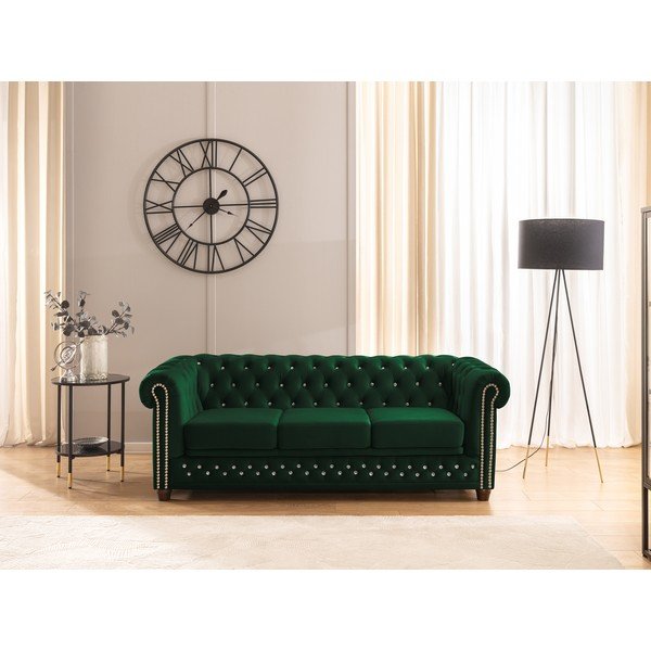 Canapea verde extensibilă cu tapițerie din catifea 203 cm York Blik – Ropez-image-1