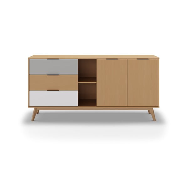 Comodă natural/gri/alb din lemn de pin 165x81 cm Elfa – Marckeric-image-4