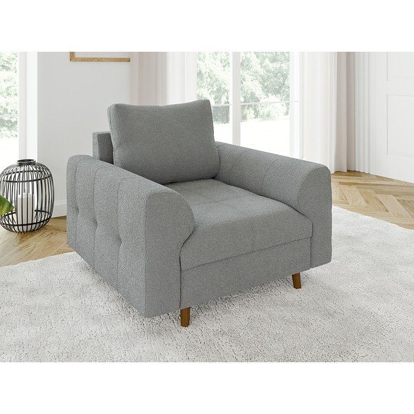Fotoliu gri cu tapițerie din țesătură bouclé Ariella – Ropez-image-3