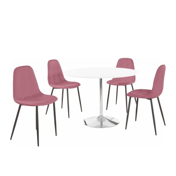 Set masă rotundă cu 4 scaune Støraa Terri, roz