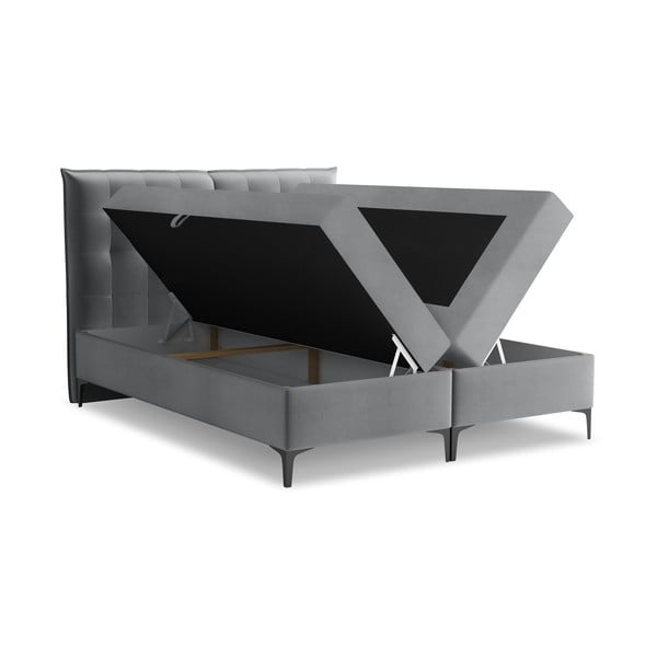 Pat boxspring gri cu spațiu de depozitare 180x200 cm Mikana – Makamii-image-1