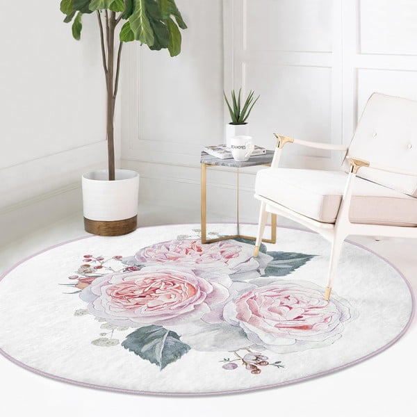Covor rotund  alb-roz lavabil adecvat și  pentru aspiratoare robot   ø 100 cm Comfort – Mila Home-image-2