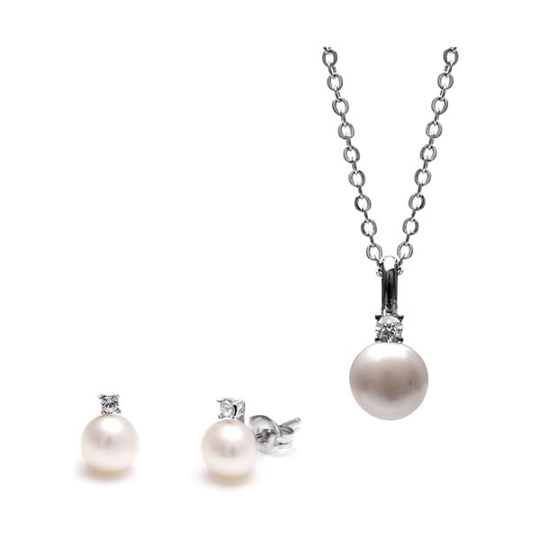 Set colier și cercei cu Swarovski cristale GemSeller Clussi, perle albe 