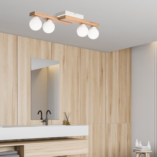 Plafonieră albă/în culoare naturală cu abajur din sticlă ø 12 cm Cortina – LAMKUR-image-3