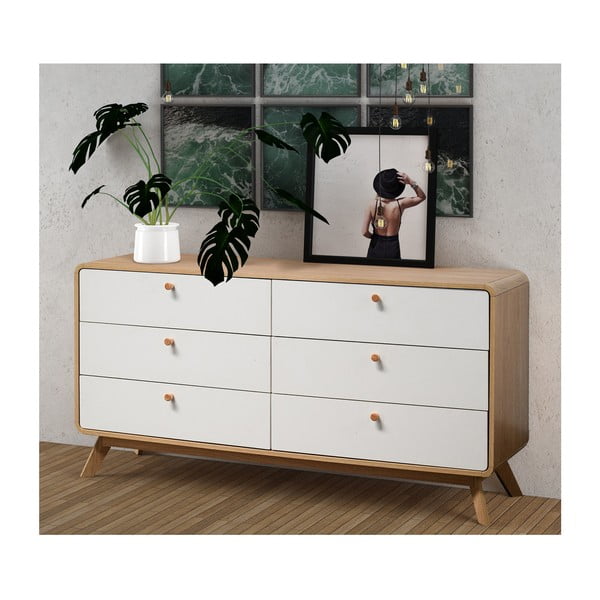 Comodă albă/în culoare naturală joasă cu aspect de lemn de stejar 150x74 cm Caitlin – Støraa-image-1