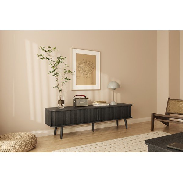 Comodă TV neagră cu aspect de lemn de stejar 178x50x40 cm Rove – Woodman-image-1