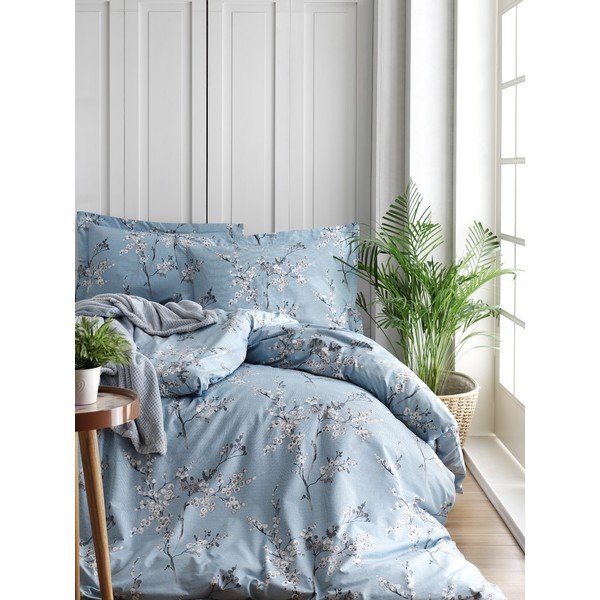 Lenjerie de pat albastră din bumbac ranforcé pentru pat dublu, extinsă 240x220 cm Blue Floral – Mila Home Luxury-image-1