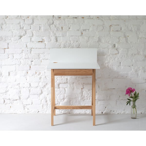 Birou cu bază din lemn de frasin Ragaba Luka, lungime 65 cm, alb-image-1