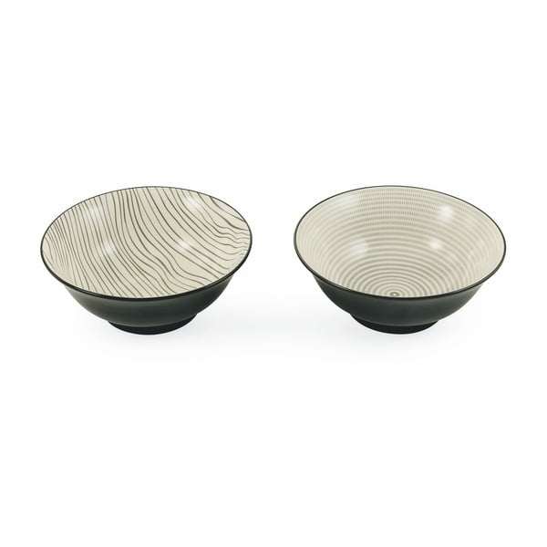 Set 2 boluri din ceramică pentru salată Villa d´Este Confusion Spiral, negru-alb