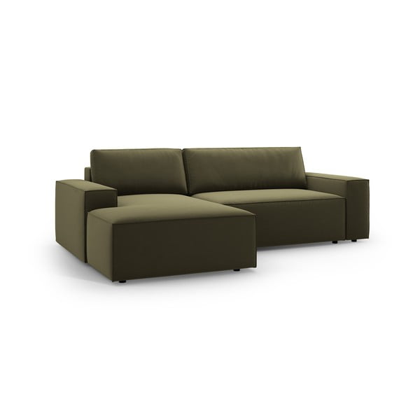 Colțar verde extensibil/cu spațiu de depozitare cu tapițerie din catifea (cu colț pe partea stângă /cu șezlong) Jodie – Micadoni -image-3