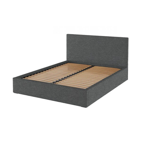Pat matrimonial gri antracit tapițat cu spațiu de depozitare cu somieră 180x200 cm Bufo – MESONICA-image-2