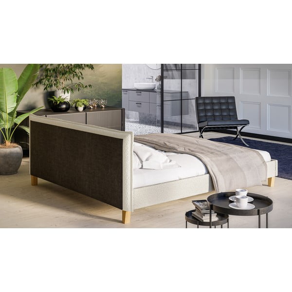 Pat matrimonial crem cu tăblie și  somieră 180x200 cm Tina – Ropez-image-3