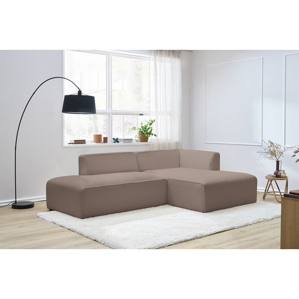 Colțar modular maro cu tapițerie din țesătură bouclé (cu colț pe partea dreaptă/în formă de ”L”) Megeve – Bobochic Paris-image-1