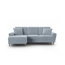 Colțar albastru deschis extensibil, cu spațiu de depozitare cu tapițerie din catifea (cu colț pe partea stângă, cu șezlong) Kyoto – Cosmopolitan Design