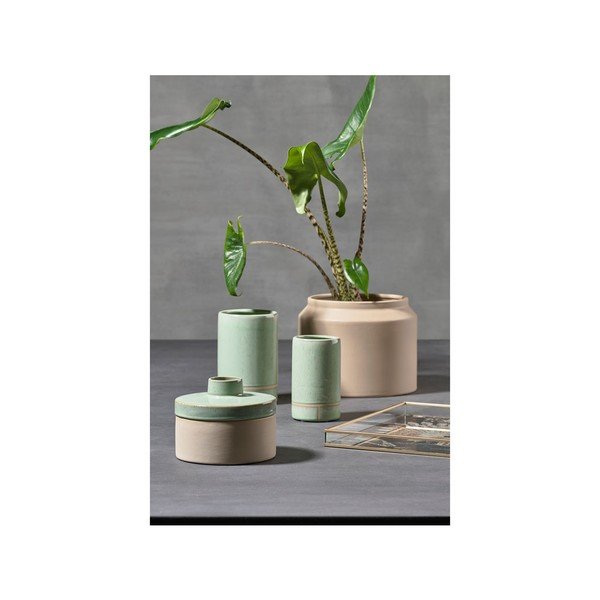 Vază din gresie ceramică cu capac Villa Collection Dusty, înălțime 10 cm-image-1