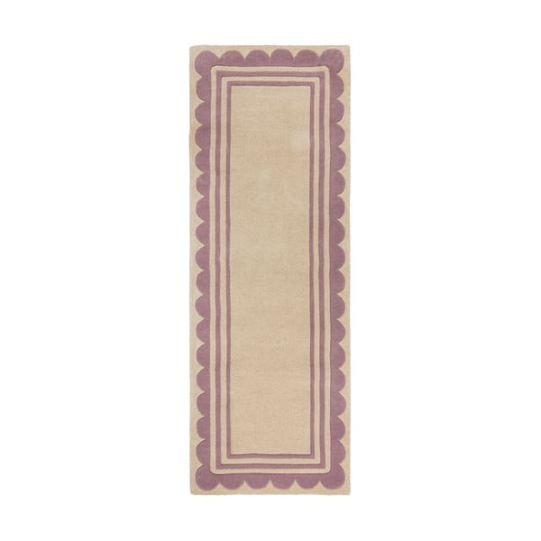 Covor tip traversă mov/în culoare naturală țesut manual din lână 80x230 cm Lois Scallop – Flair Rugs