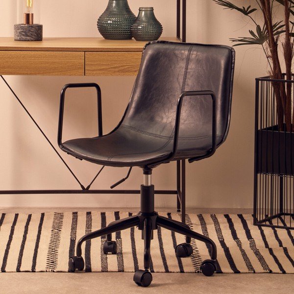 Scaun de birou negru din imitație de piele Branson – Premier Housewares-image-1
