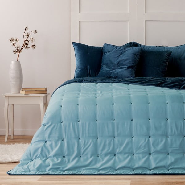 Cuvertură din catifea pentru pat de o persoană DecoKing Daisy, 210 x 170 cm, albastru-image-1