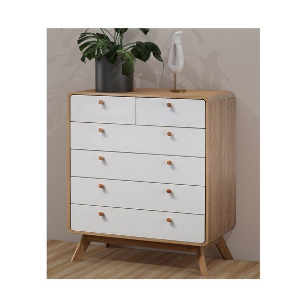 Comodă albă/în culoare naturală înaltă cu aspect de lemn de stejar 81x104 cm Caitlin – Støraa-image-1