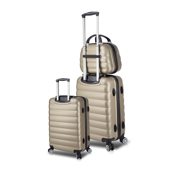 Set 2 valize cu roți, port USB și geantă cosmetică/voiaj My Valice RESSO Cab Med & MU, auriu