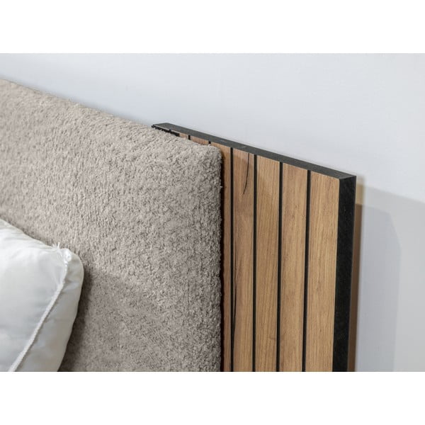 Pat matrimonial gri deschis cu somieră 140x190 cm Lior – Bobochic Paris-image-4