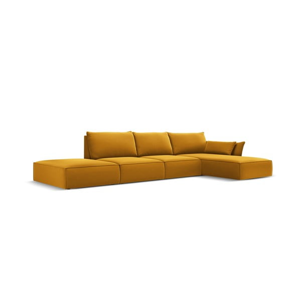 Colțar galben muștar cu tapițerie din catifea (cu colț pe partea dreaptă, cu șezlong) Vanda – Mazzini Sofas-image-2