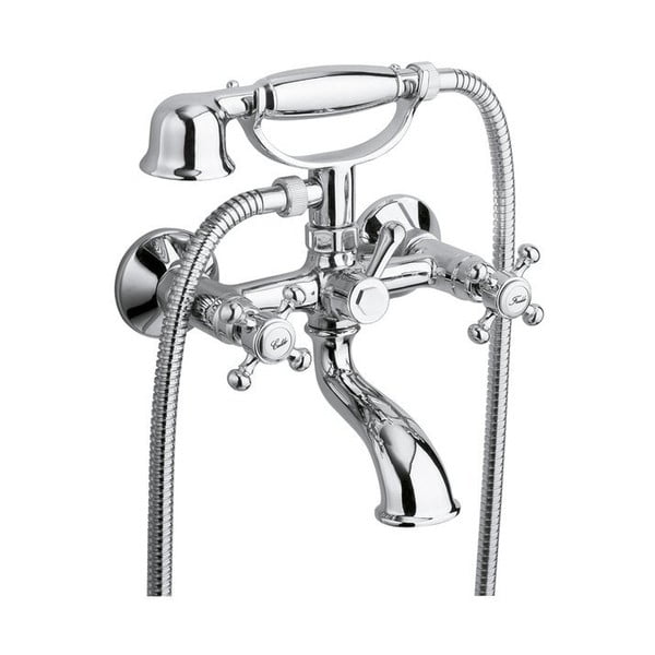 Baterie argintiu-lucios pentru cadă cu montare pe perete (2 ieșiri) Antea – Sapho