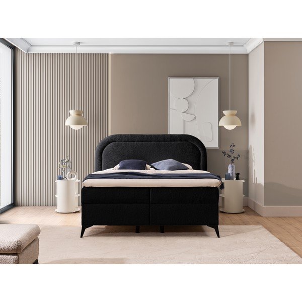 Pat boxspring negru cu spațiu de depozitare 160x200 cm Ornes – Ropez-image-1