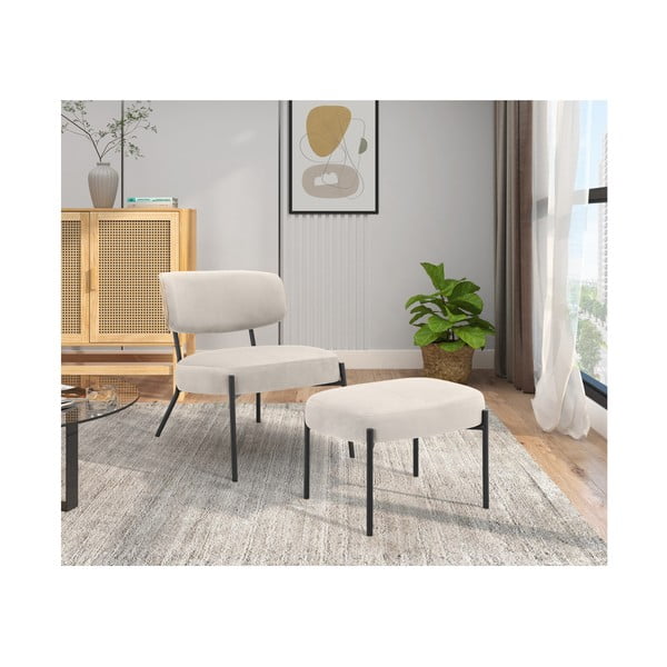 Fotoliu cu taburet crem cu tapițerie din catifea Jerry – Støraa-image-2