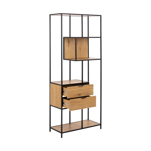 Bibliotecă neagră/în culoare naturală cu aspect de lemn de stejar 77x185x35 cm Seaford – Actona-image-2