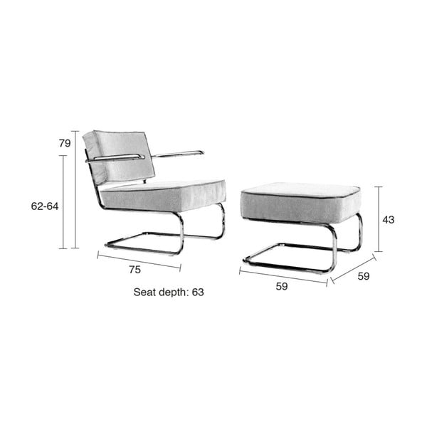 Taburet Zuiver Rib, galben-image-2