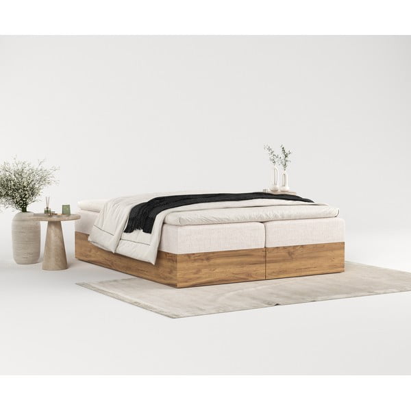 Pat boxspring bej/în culoare naturală cu spațiu de depozitare 160x200 cm Faro – Maison de Rêve-image-4