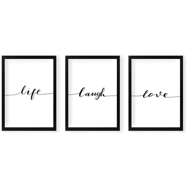 Tablouri 3 buc. 24x29 cm Life Laugh Love – Vavien Artwork