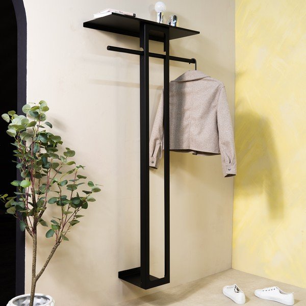 Cuier de perete negru cu raft din oțel 70 cm Luno Large – Spinder Design-image-2