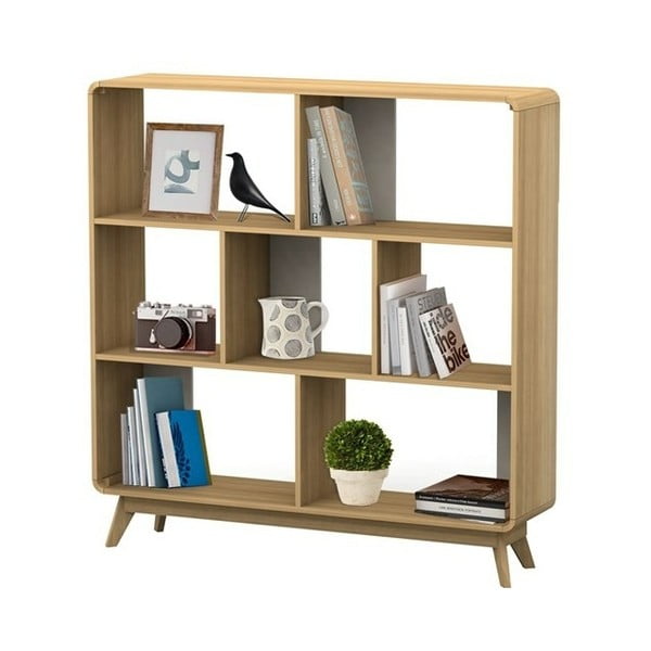 Bibliotecă în culoare naturală cu aspect de lemn de stejar 122x126 cm Caitlin – Støraa-image-3