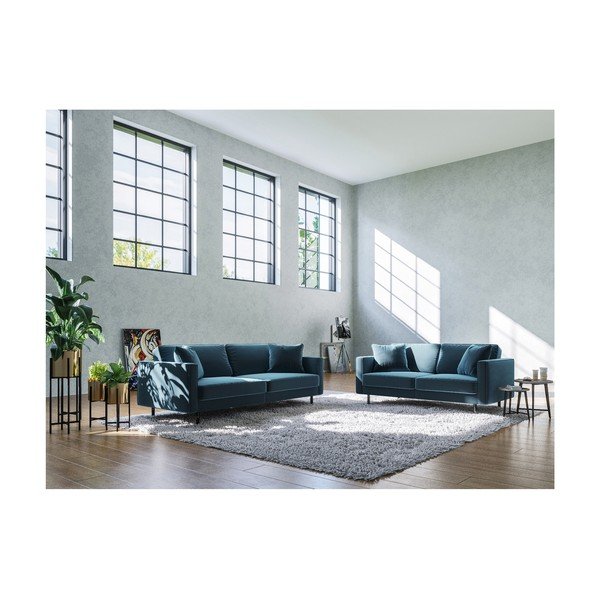 Canapea albastră cu tapițerie din catifea 167 cm Kobo – MESONICA-image-3