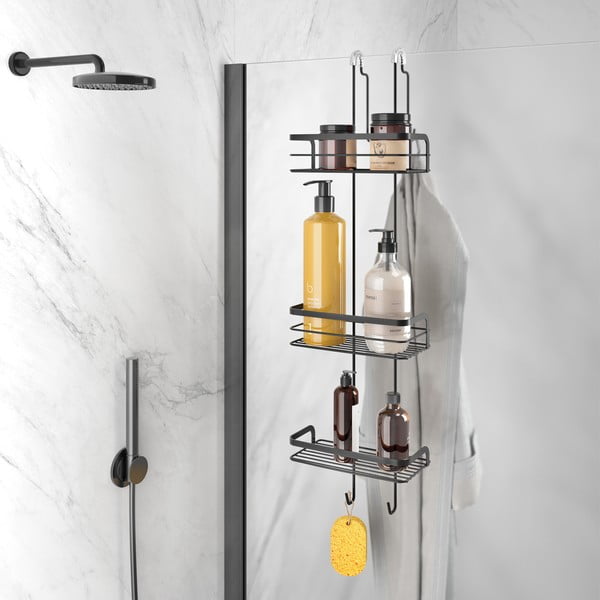 Raft pentru baie negru mat suspendat din oțel Lava – Metaltex-image-1