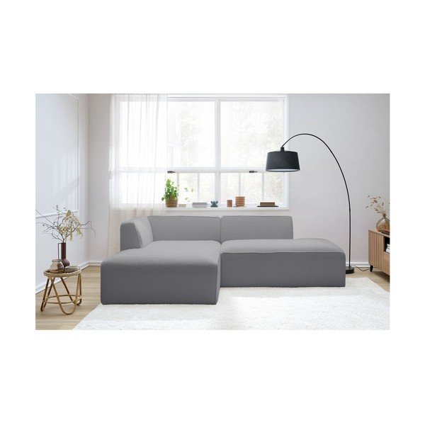 Colțar modular gri deschis cu tapițerie din țesătură bouclé (cu colț pe partea stângă/în formă de ”L”) Megeve – Bobochic Paris-image-1