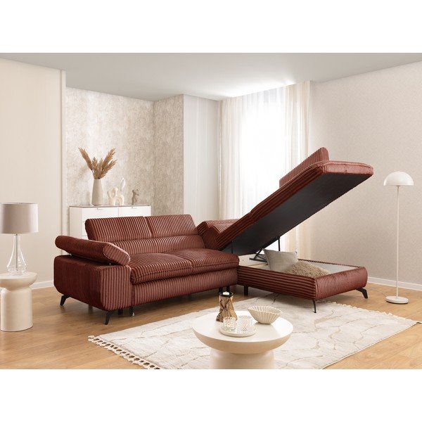 Colțar teracotă cu tapițerie din catifea reiată  (cu colț pe partea dreaptă/în formă de ”L”) Marbeya  – Ropez-image-4