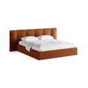 Pat matrimonial teracotă tapițat cu spațiu de depozitare cu somieră 140x200 cm Eric – Micadoni 