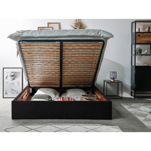 Pat matrimonial 160x200 cm gri antracit tapițat cu spațiu de depozitare cu somieră Palmyre – Bobochic Paris-image-3