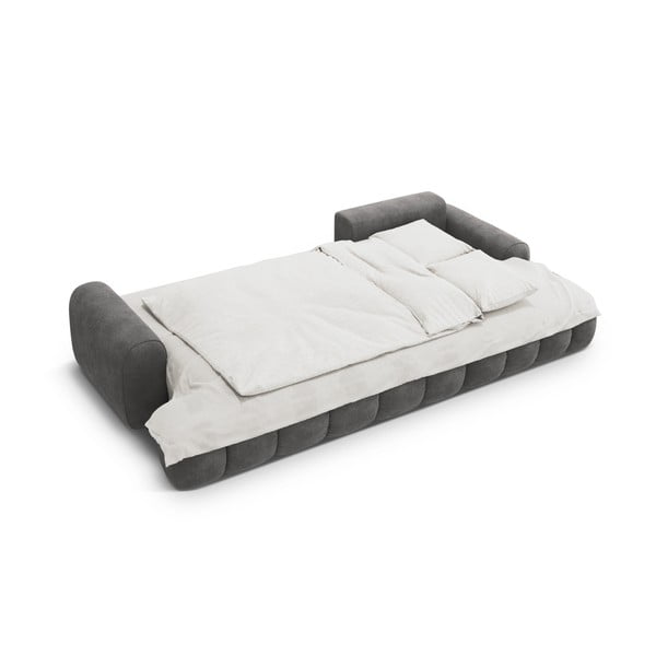 Colțar gri extensibil/cu spațiu de depozitare cu tapițerie din catifea (cu colț pe partea dreaptă/cu șezlong) Linz – Cosmopolitan Design-image-4