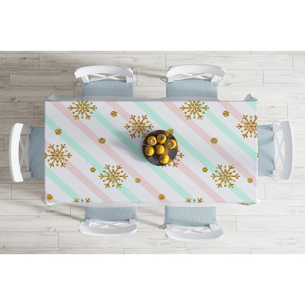 Față de masă din amestec de bumbac cu model de Crăciun Minimalist Cushion Covers Gold Snowflakes, 140 x 180 cm-image-1
