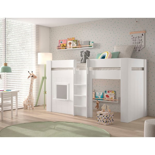 Pat pentru copii  alb înalt din lemn masiv de pin 90x200 cm RENO – Vipack-image-2