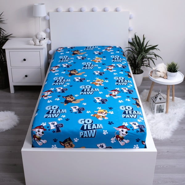 Cearceaf pentru copii albastru din bumbac cu elastic 90x200 cm Paw Patrol – Jerry Fabrics-image-2