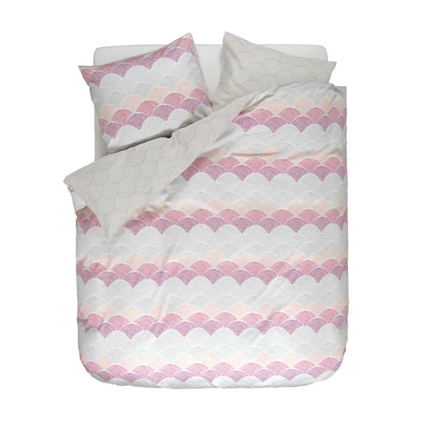 Lenjerie de pat prelungită Esprit Wailua, 200 x 220 cm, roz-alb 