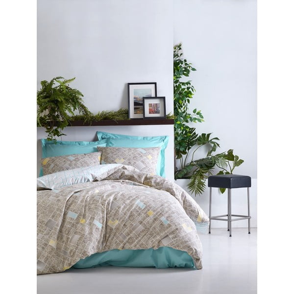 Lenjerie de pat din bumbac cu cearșaf Cotton Box Dotted, 200 x 220 cm